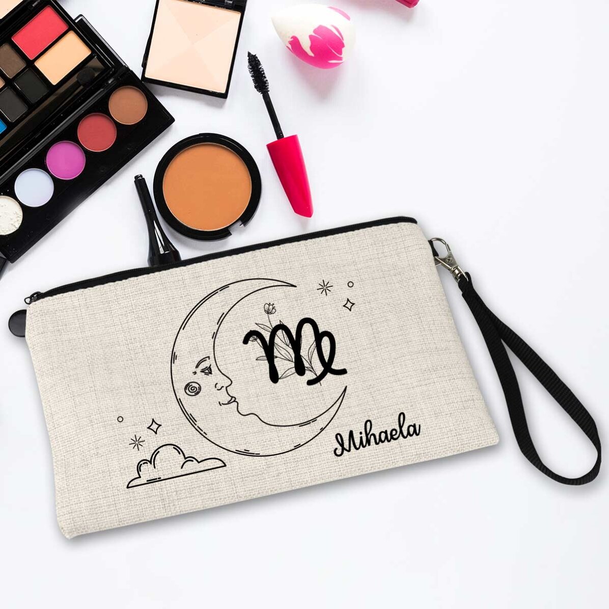 Trousse de maquillage personnalisée avec inscription - Signe de la Vierge