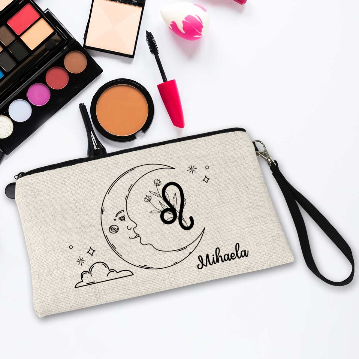 Trousse de maquillage personnalisée avec inscription - Signe du Lion