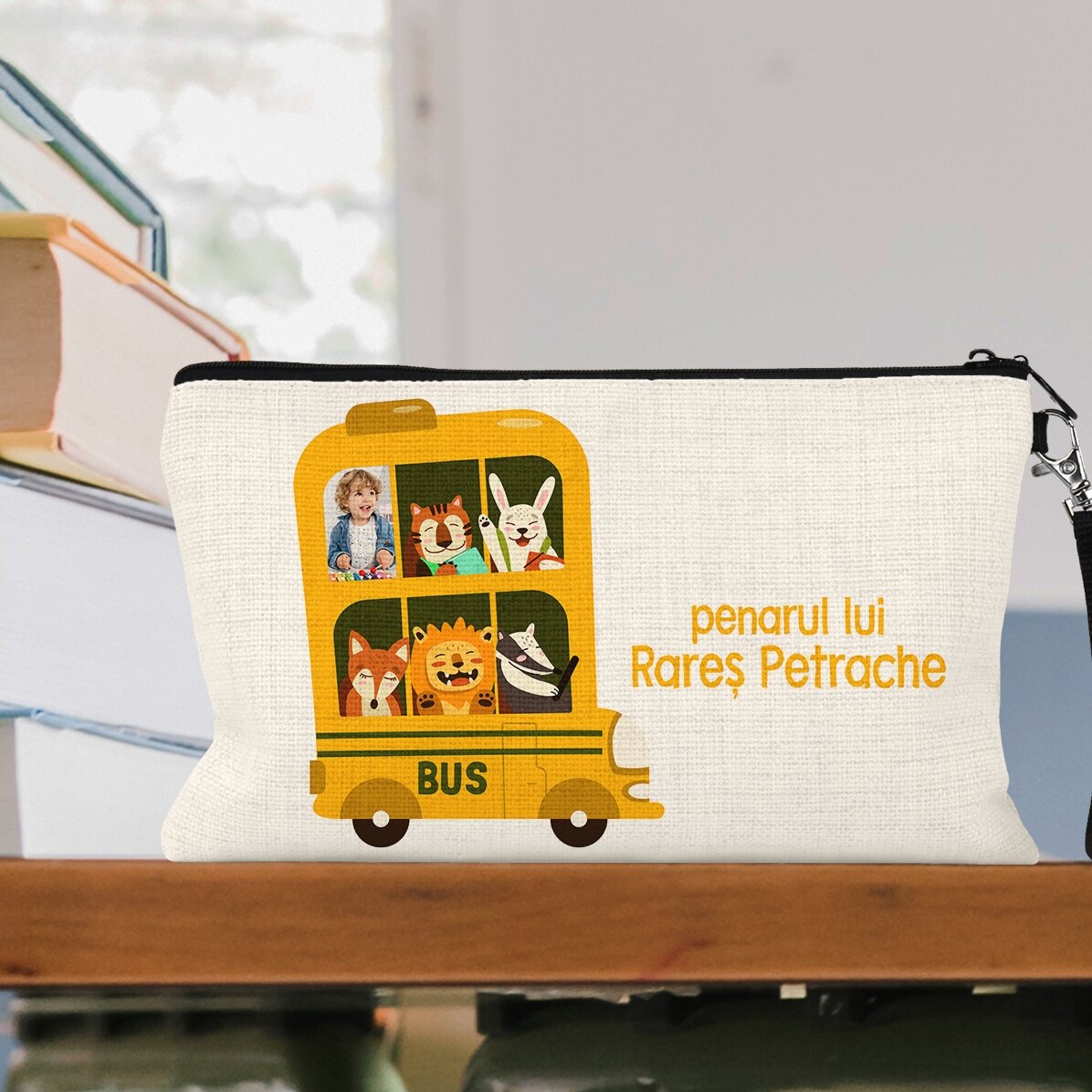 Trousse scolaire personnalisée avec photo et texte - Bus