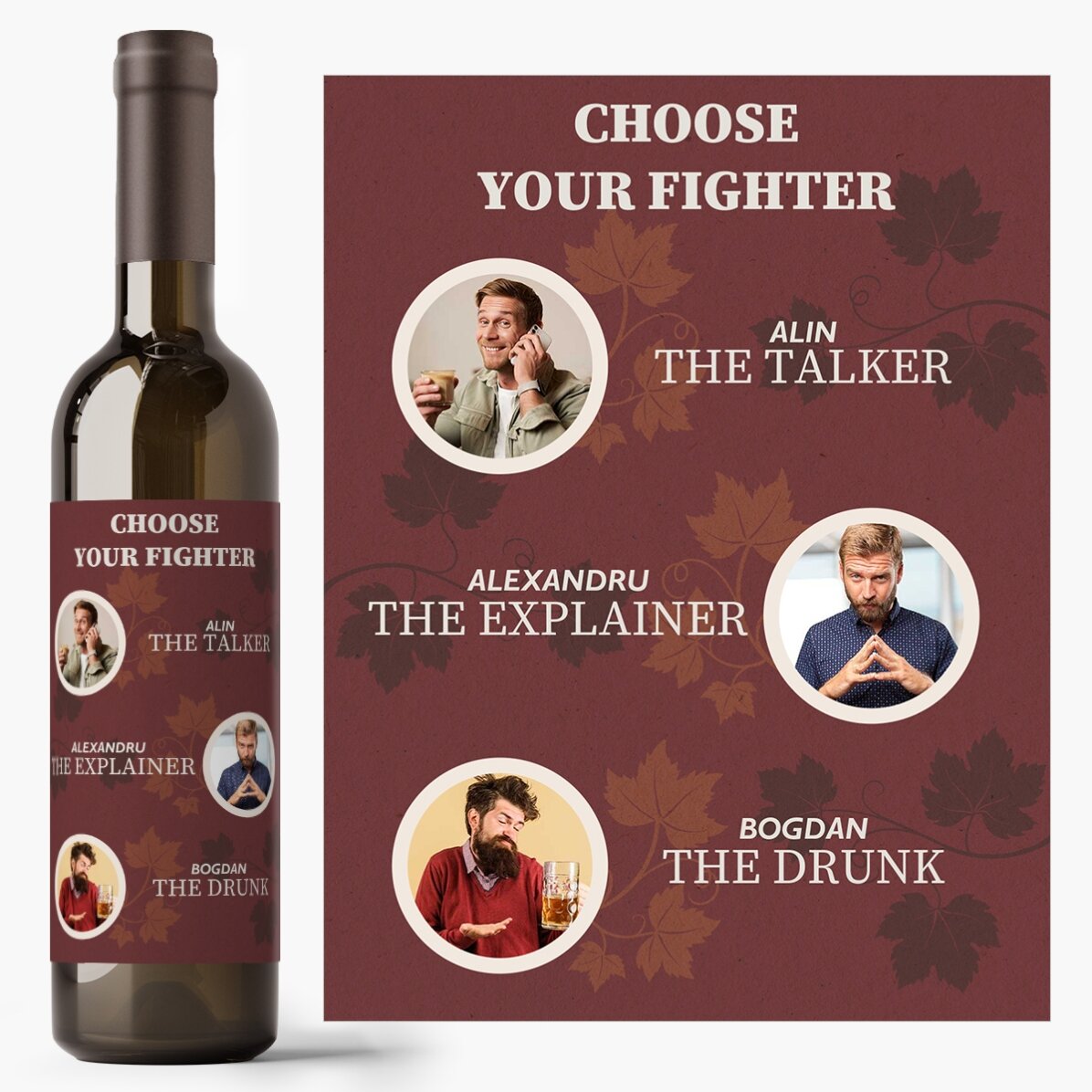 Vin personnalisé avec 3 photos et un texte - Friendship Roles