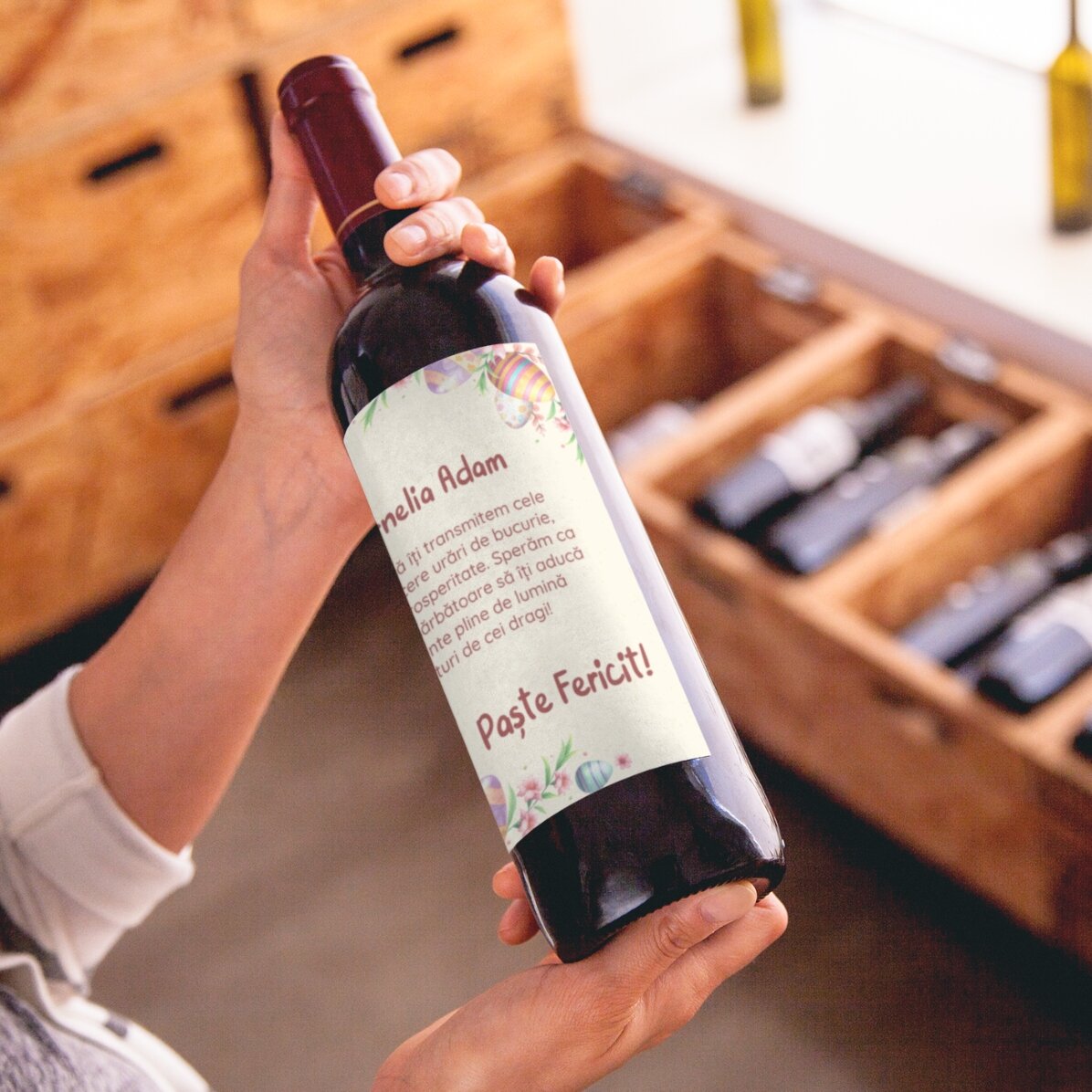 Vin personnalisé avec logo et message - Œufs de Pâques