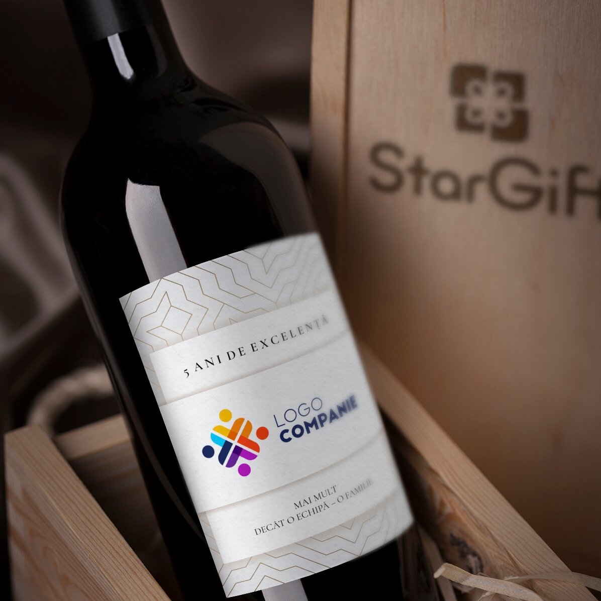 Vin personnalisé avec logo et texte - Anniversaire de la marque