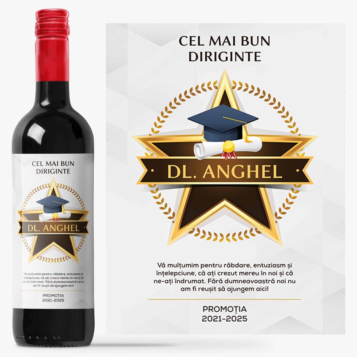 Vin personnalisé avec un message de remerciement à l