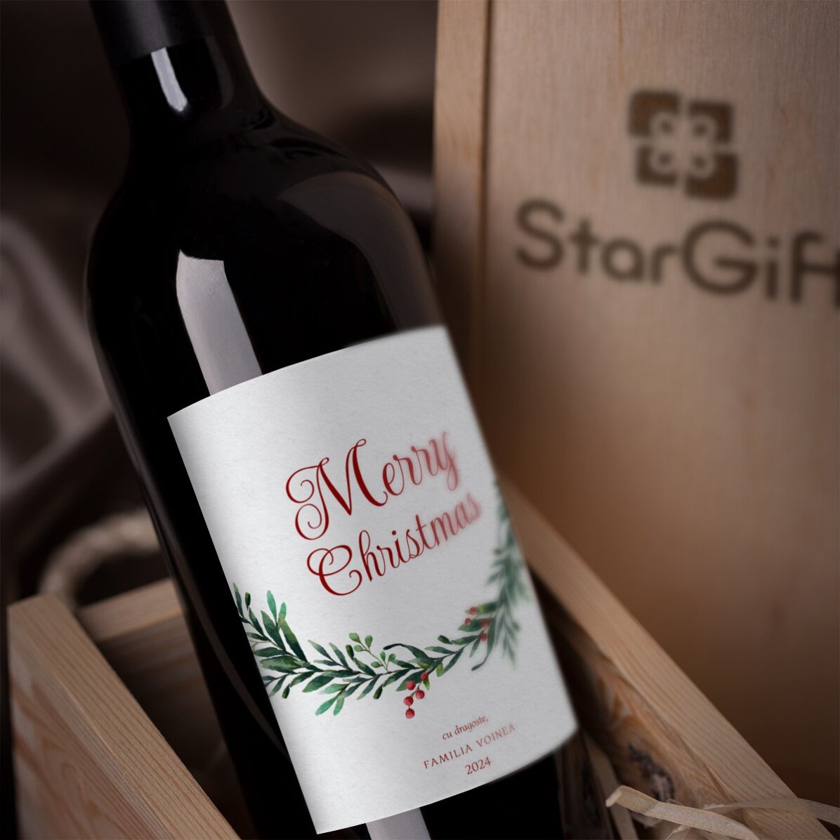 Vin personnalisé avec un message de Noël - Avec amour