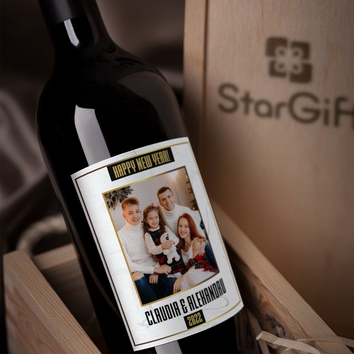 Vin personnalisé avec une photo et un texte - White Happy New Year