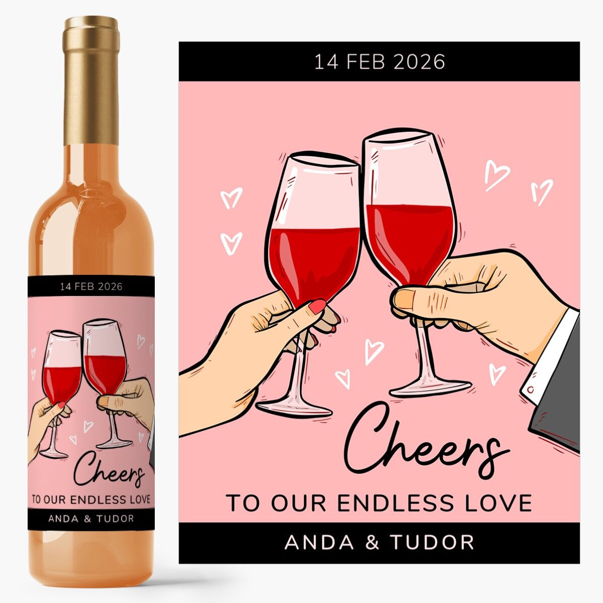 Vin personnalisé avec inscription - « Cheers to our love »
