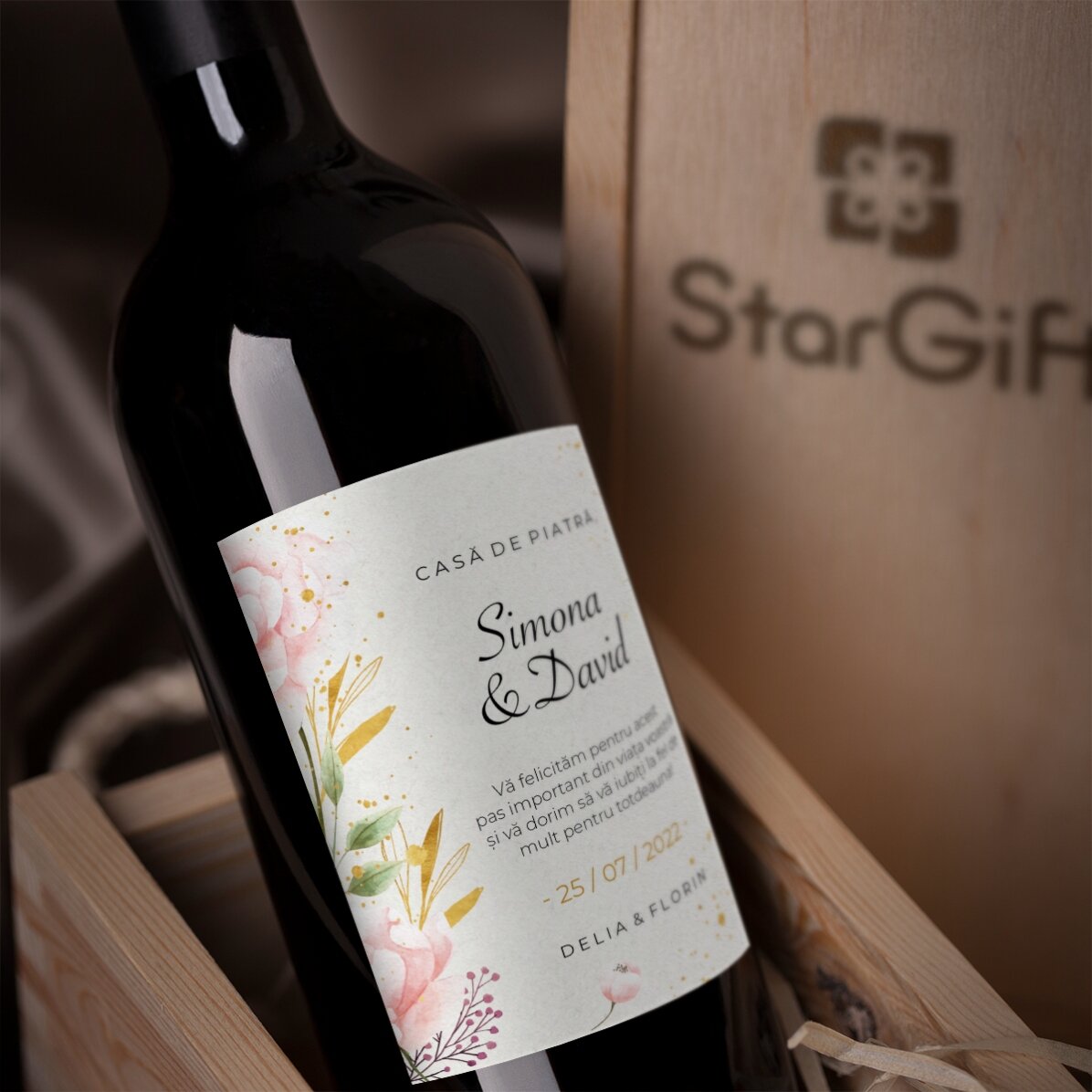 Vin personnalisé avec un message - Félicitations aux jeunes mariés