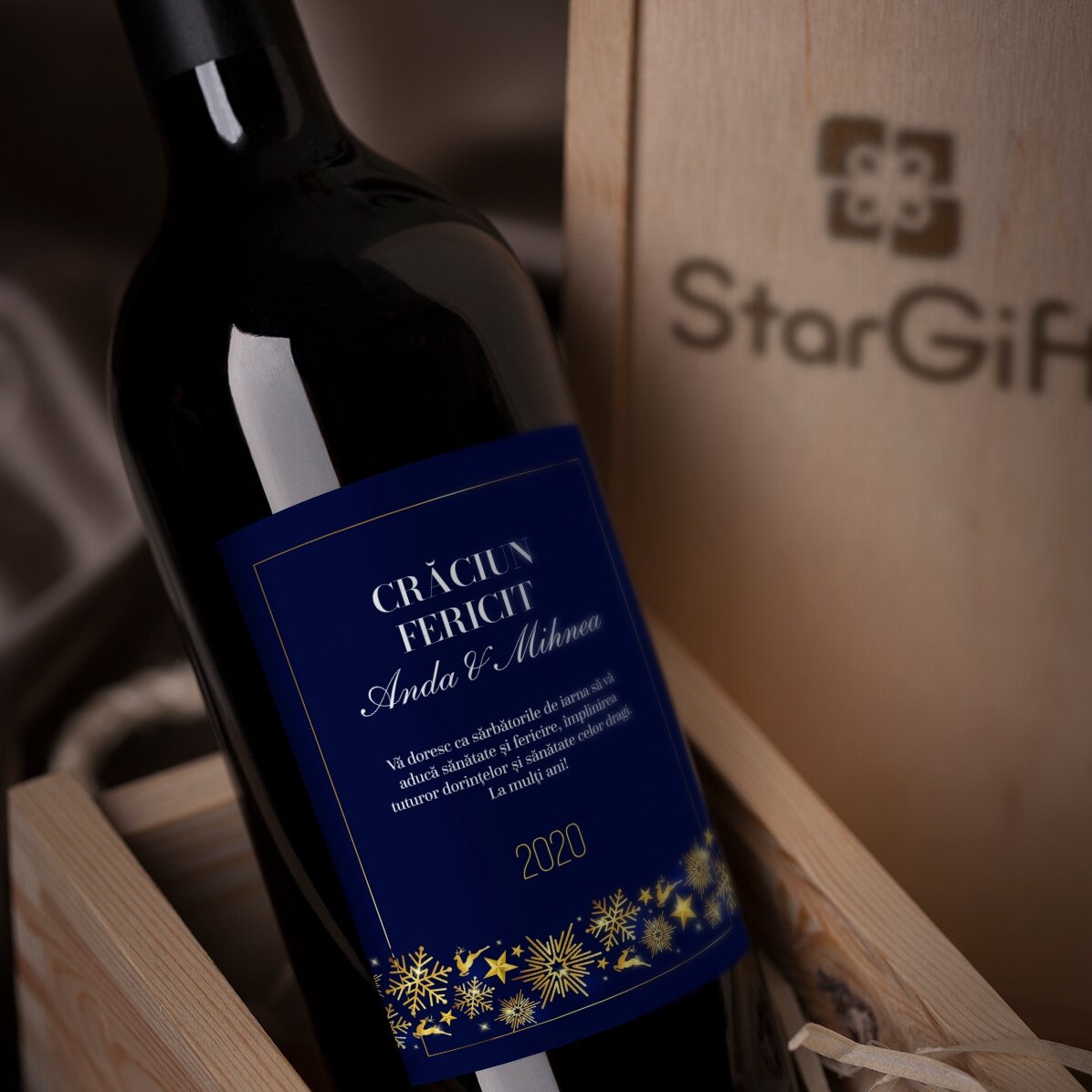Vin personnalisé avec un message - Golden Snowflakes
