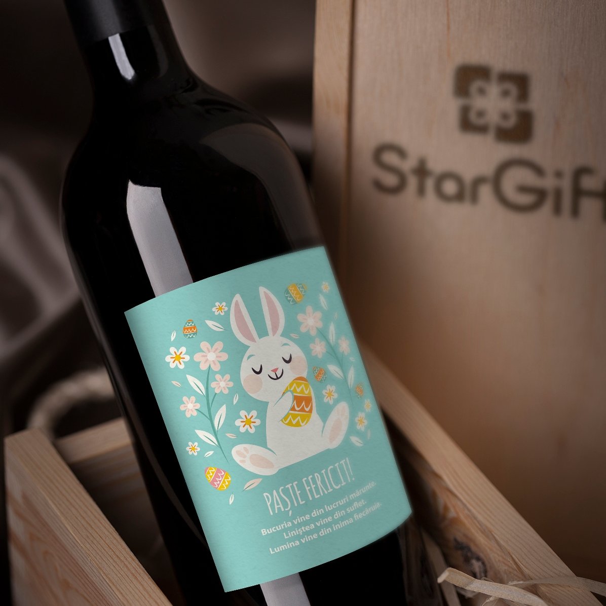 Vin personnalisé avec inscription - Happy Bunny