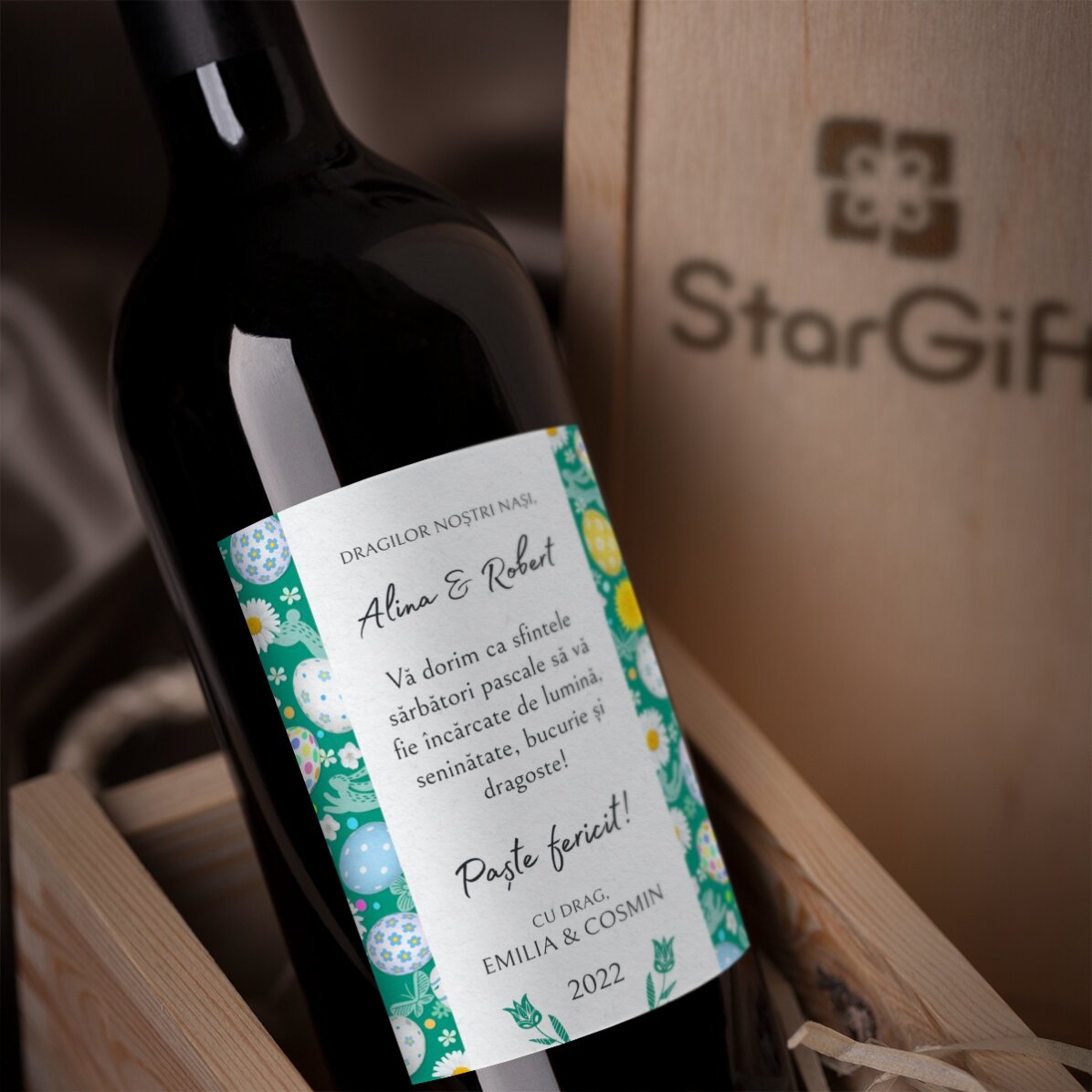 Vin personnalisé avec un message - Message de Pâques
