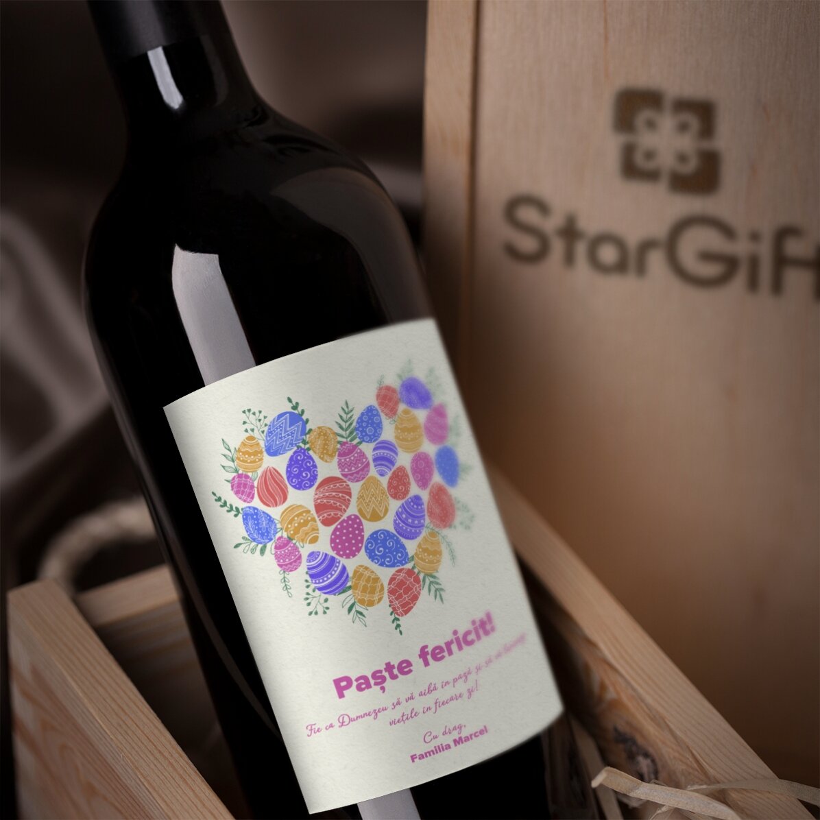Vin personnalisé avec un message pour Pâques - modèle « Cœur »