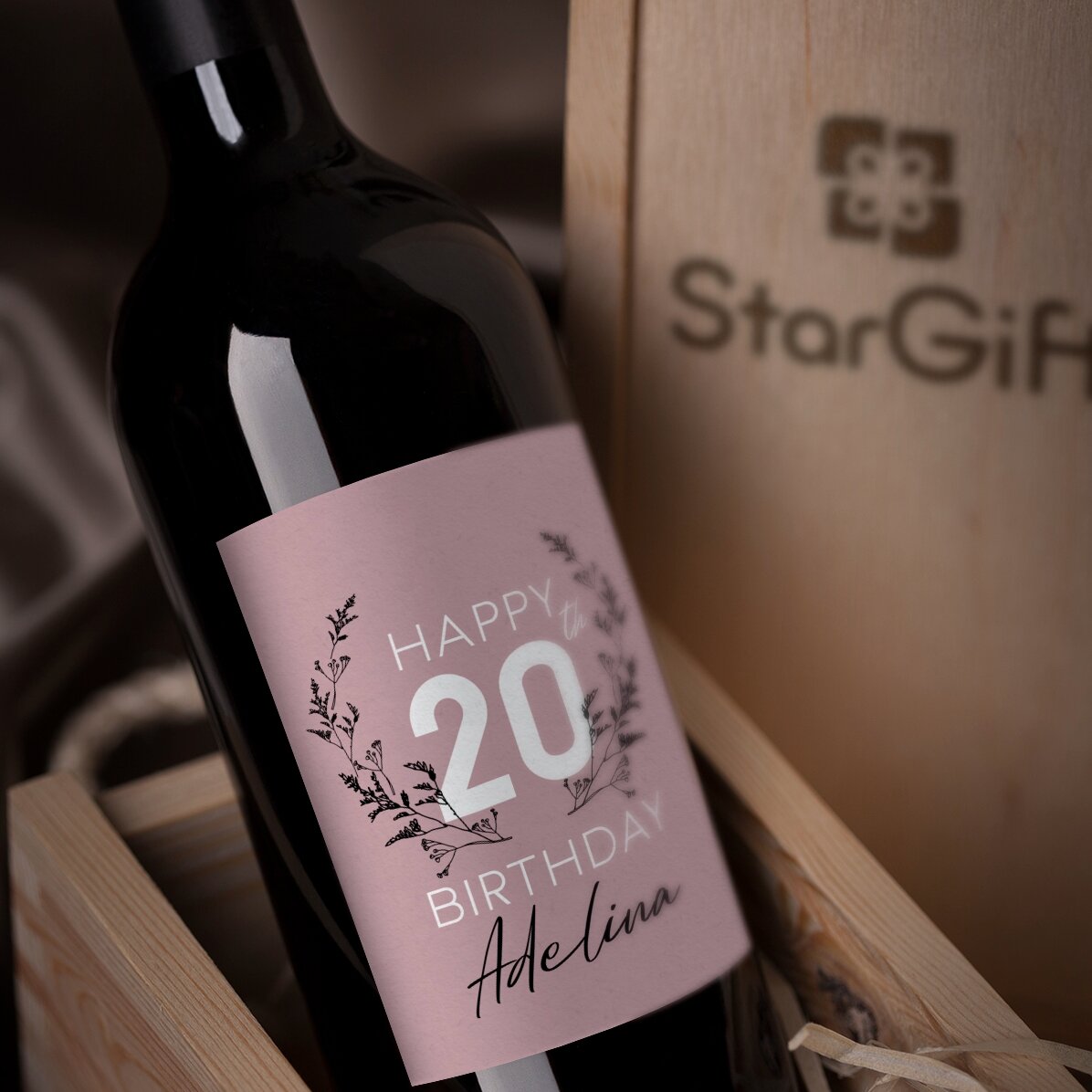 Vin personnalisé avec un message pour un anniversaire - Floral