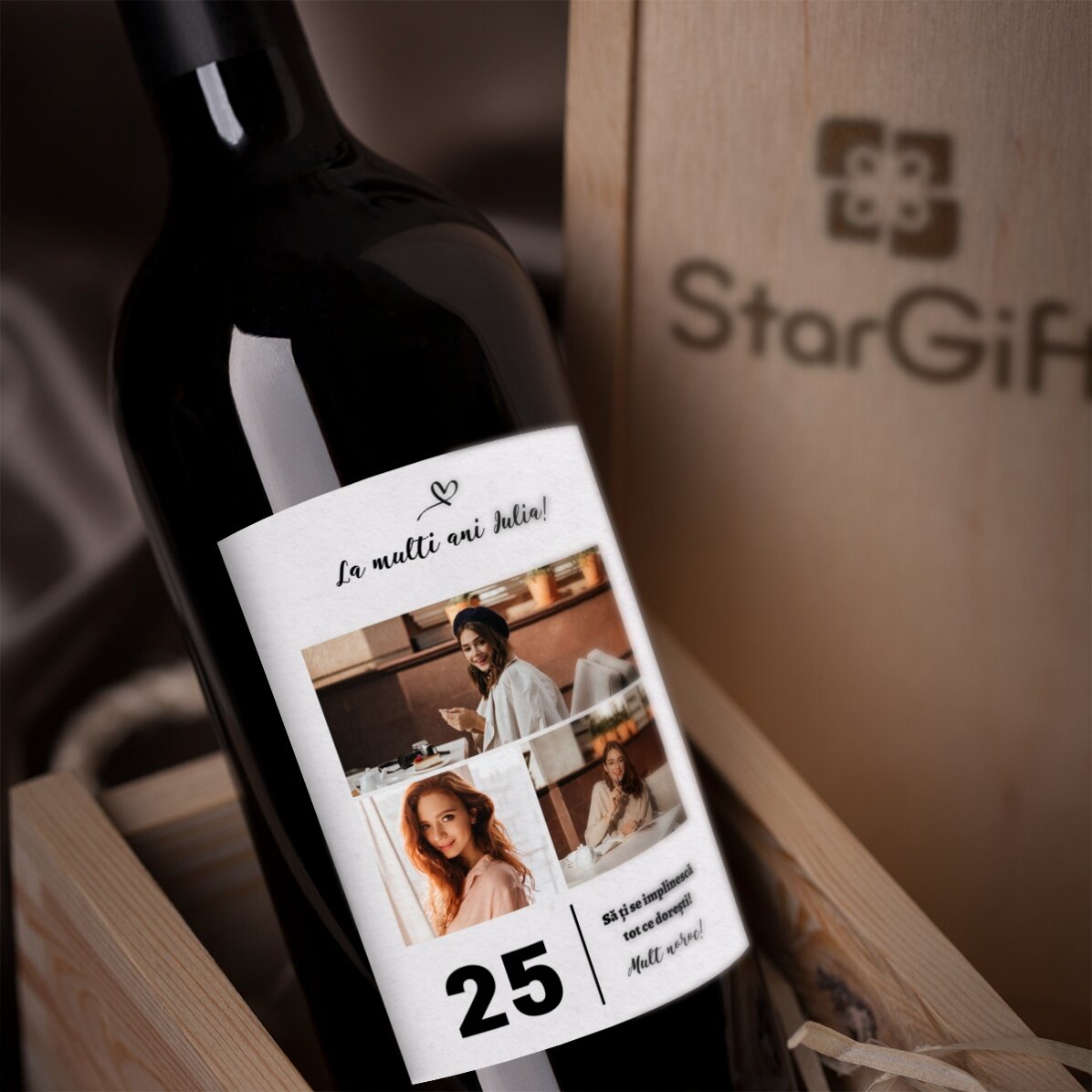 Vin personnalisé avec un texte et 3 photos pour un anniversaire - 25