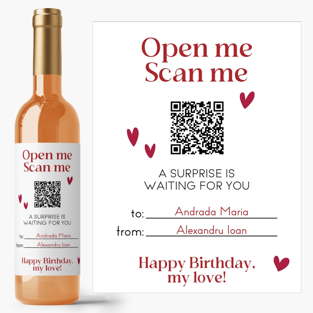 Vin personnalisé avec texte et code QR - Anniversaire
