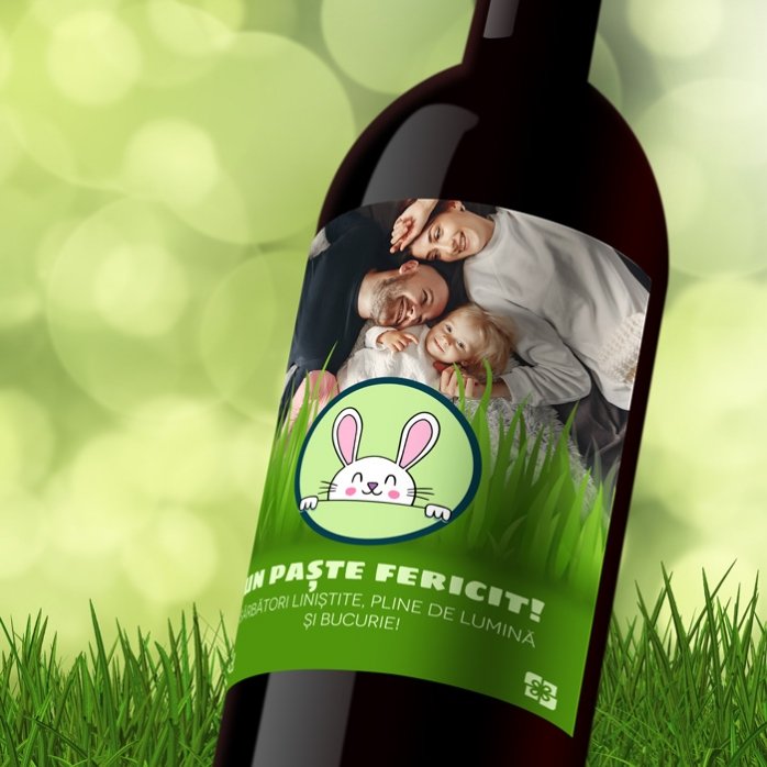 Vin personnalisé avec texte et photo - Joyeuses Pâques !