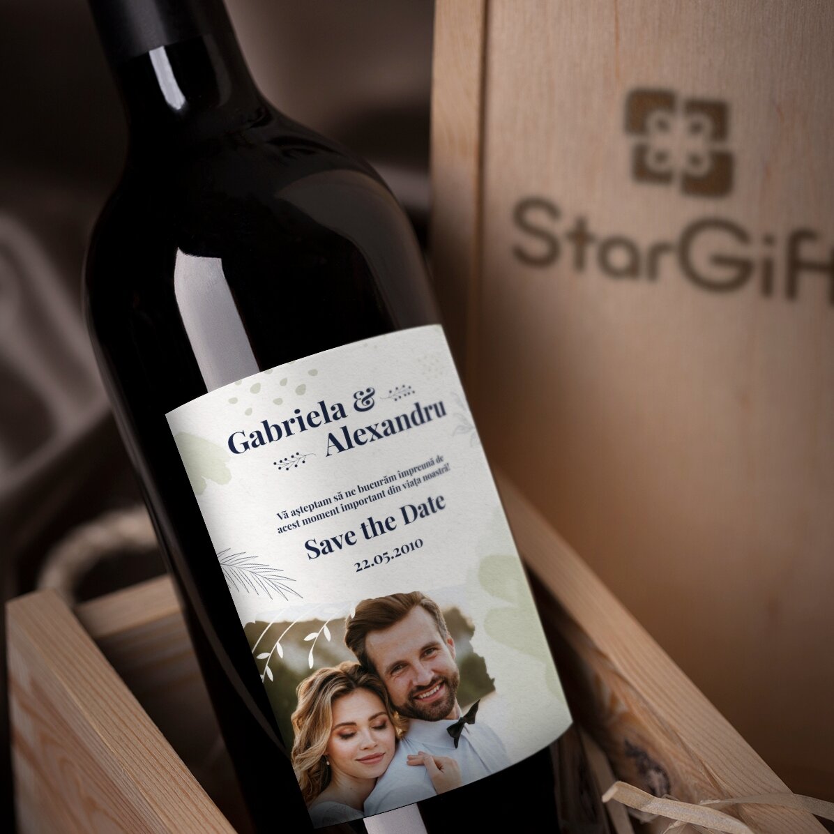 Vin personnalisé avec texte et photo - Save the date