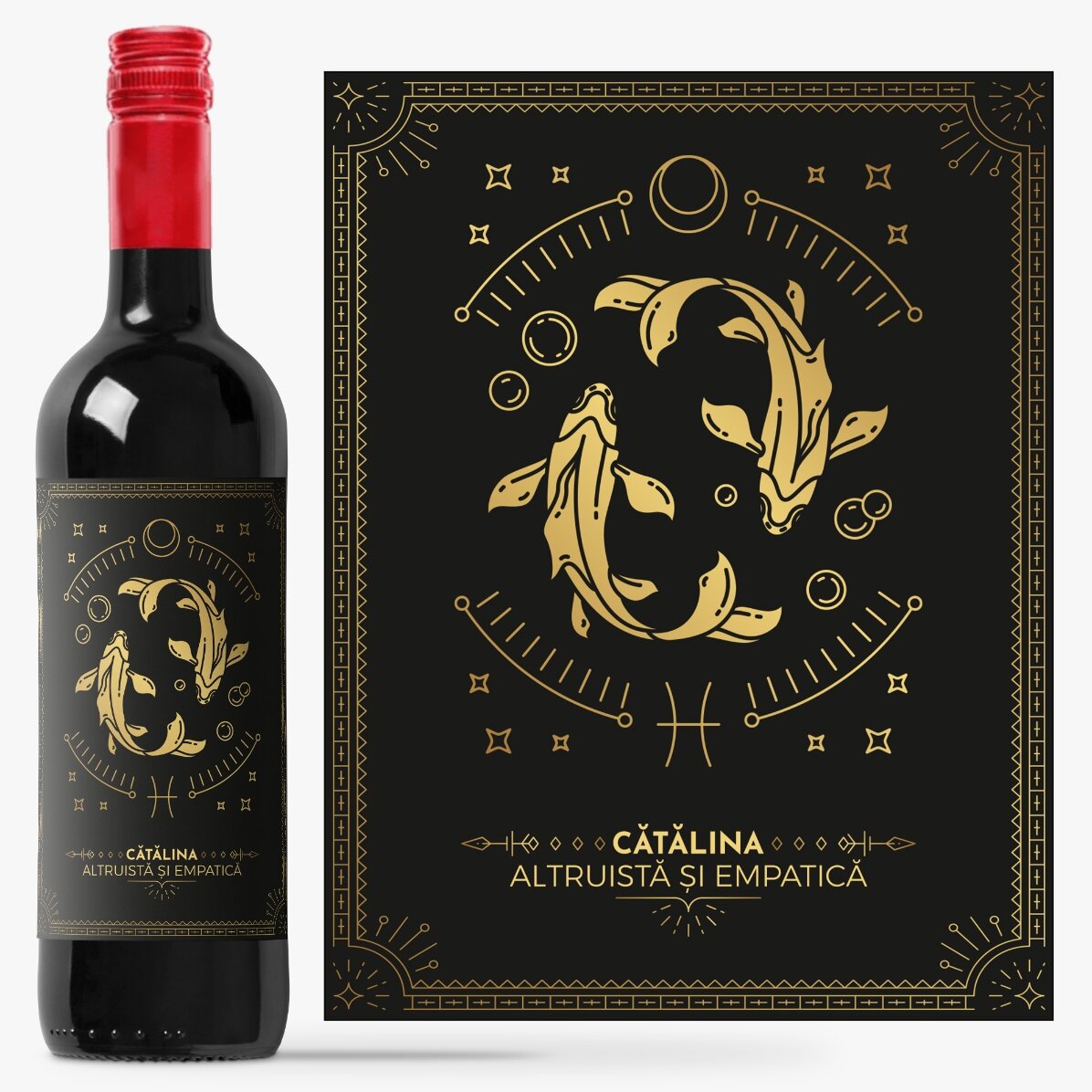 Vin personnalisé avec un message et un signe du zodiaque - Poissons