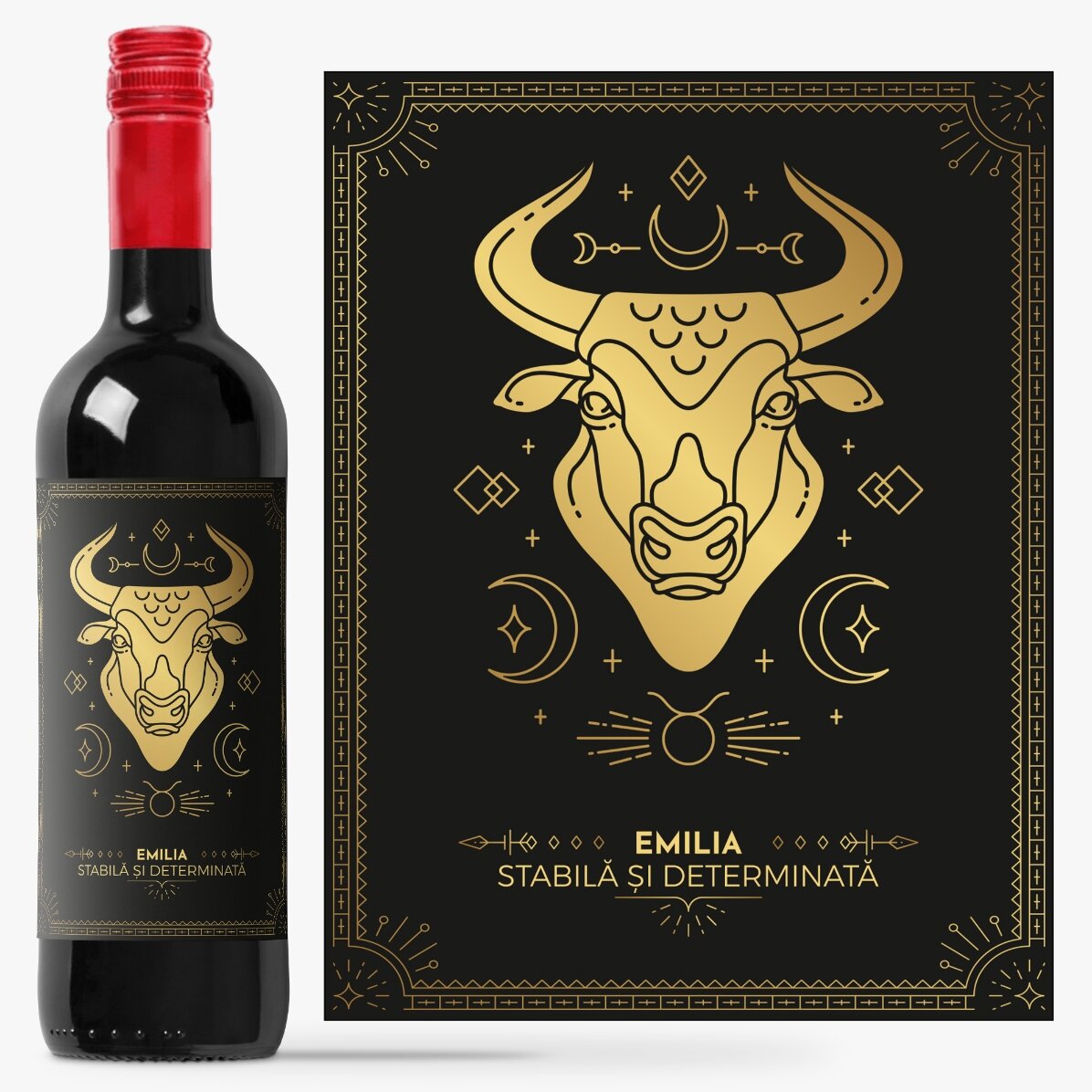Vin personnalisé avec un message et un signe du zodiaque - Taureau