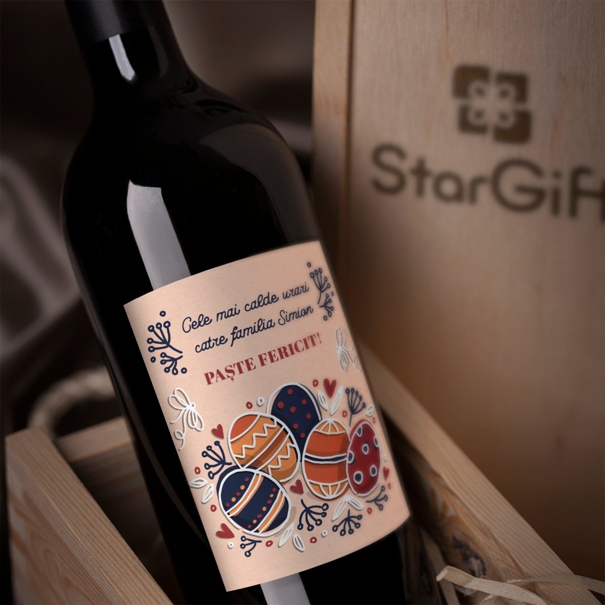Vin personnalisé avec un message - Vœux de Pâques