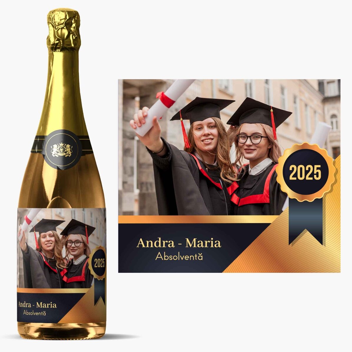 Vin mousseux personnalisé avec un message et une photo - Remise des diplômes