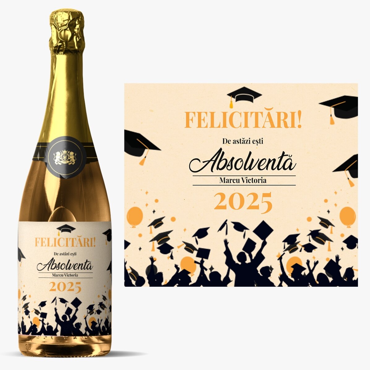 Vin mousseux personnalisé avec inscription - La joie de la remise des diplômes