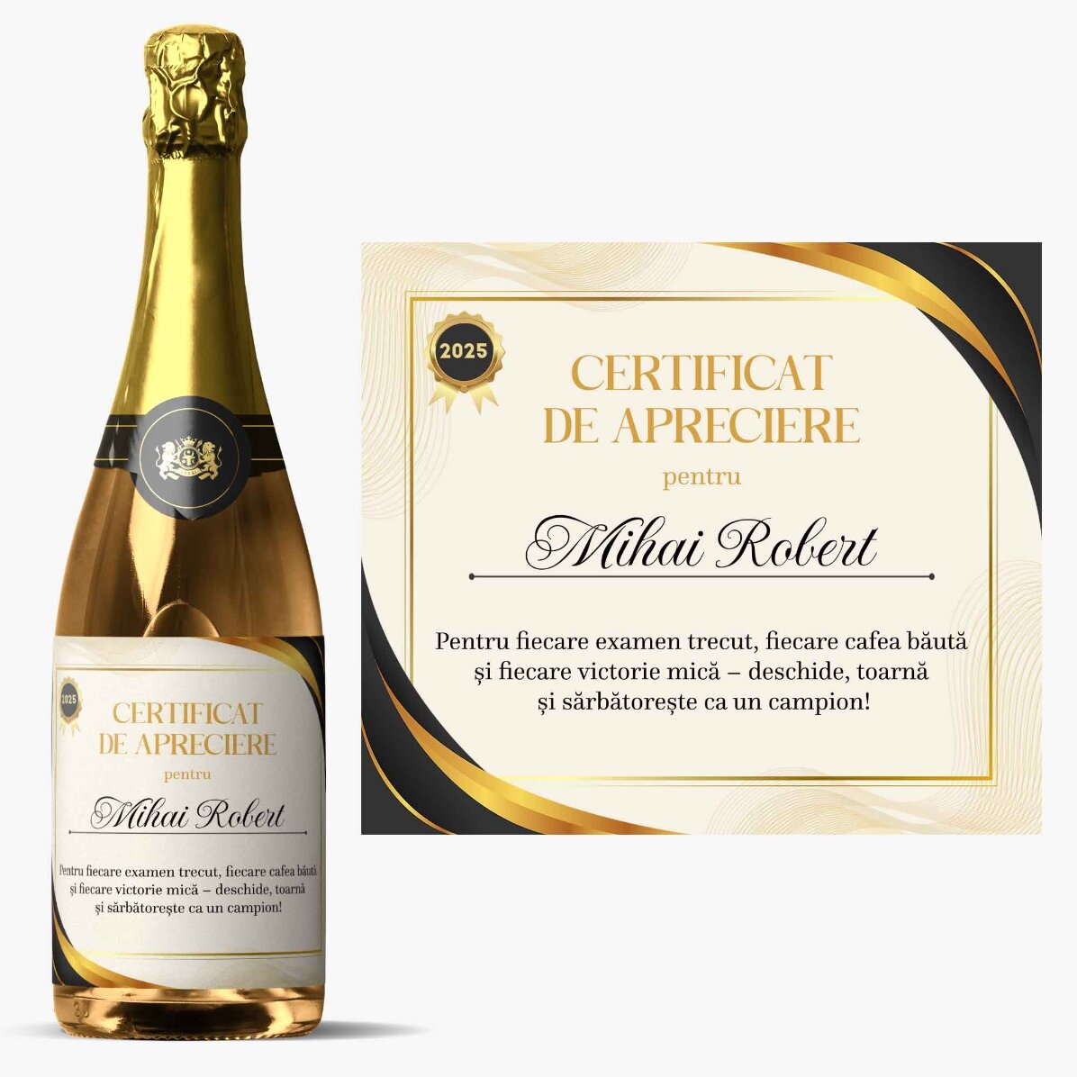 Vin mousseux personnalisé avec un message - Certificat de reconnaissance