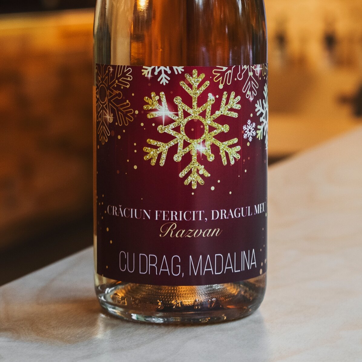 Vin mousseux personnalisé avec un message - Flocons de neige