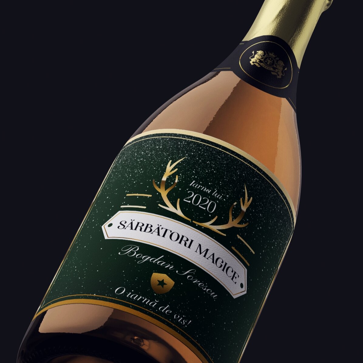 Vin mousseux personnalisé avec un message - Golden Antlers