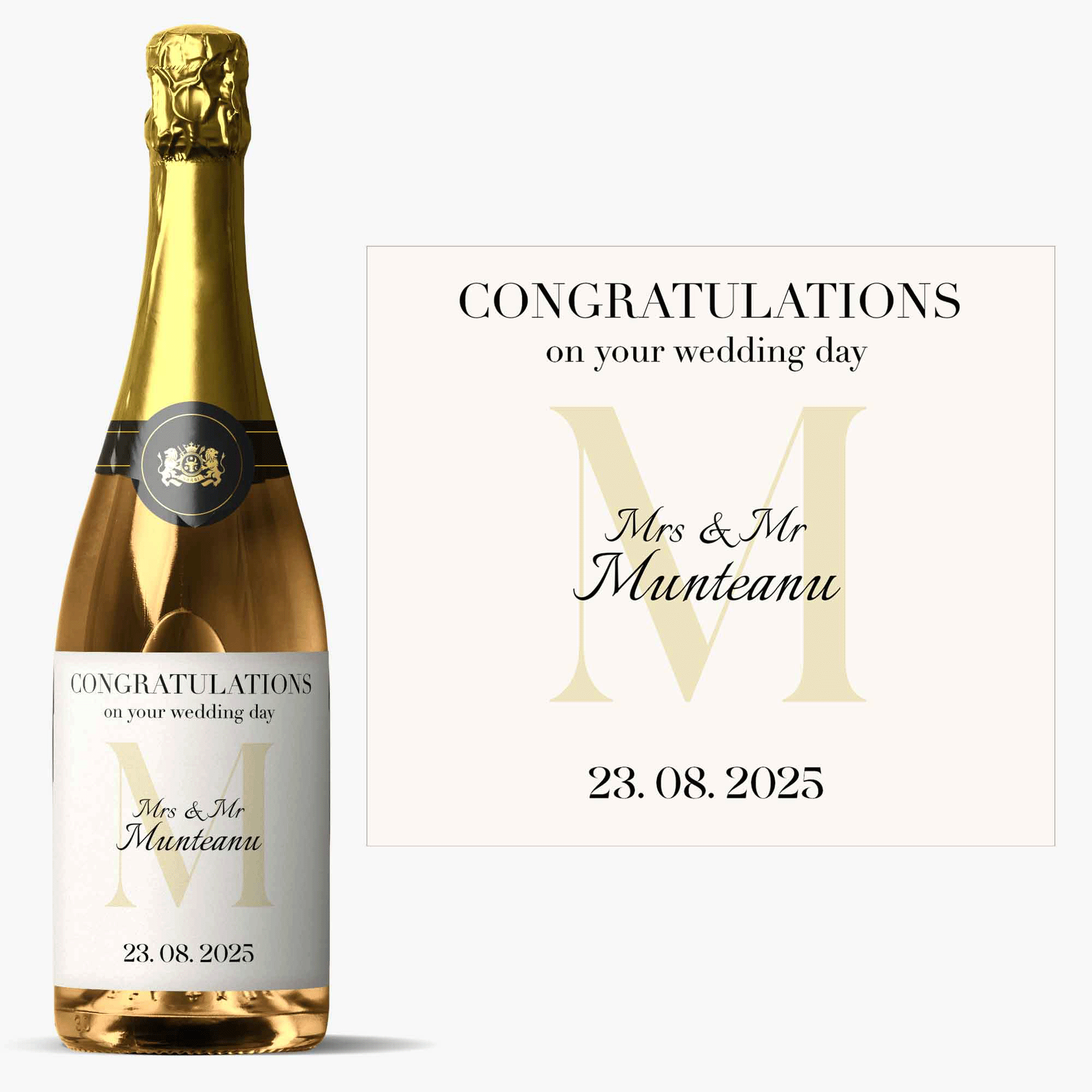 Vin mousseux personnalisé avec un message et une initiale - Félicitations !