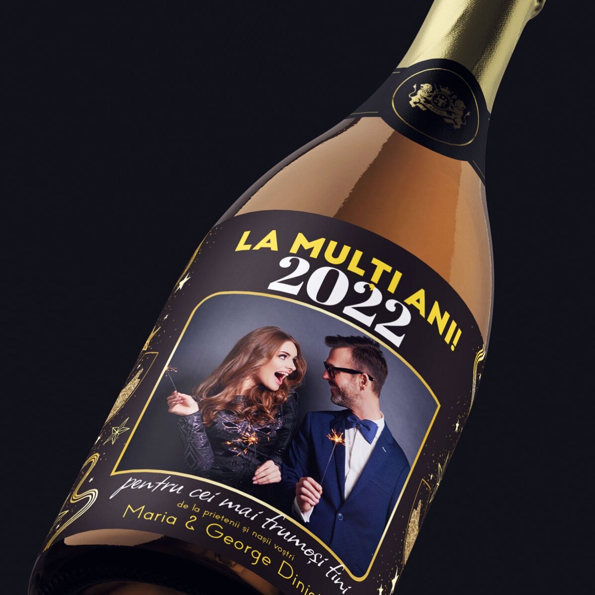 Vin mousseux personnalisé avec un message et une photo - Joyeux anniversaire ! 2024