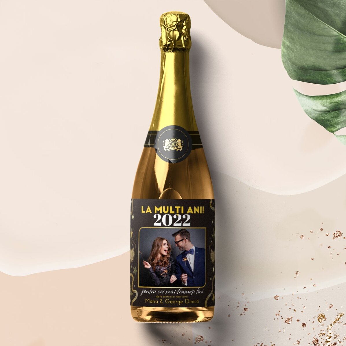 Vin mousseux personnalisé avec un message et une photo - Joyeux anniversaire ! 2024