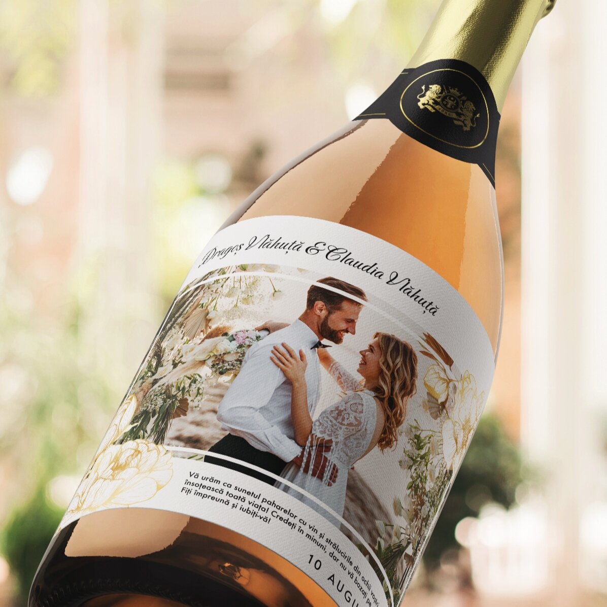 Vin mousseux personnalisé avec texte et photo - Vœux de mariage